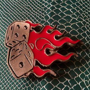 Red Flaming Lucky 7 Dice Belt Buckle ~ VINTAGE